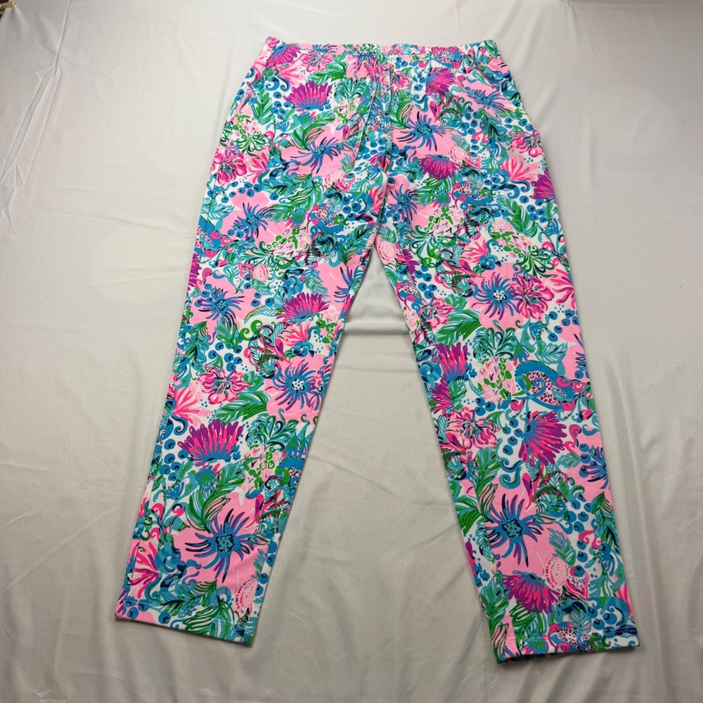 Lilly Pulitzer Joggers Women Large Pink Floral French Terry Pants 009396